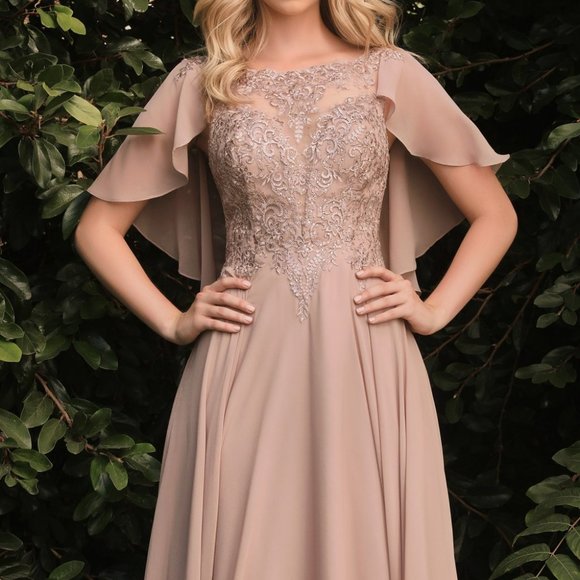 NEW MOCHA MOTHER OF BRDIE WEDDING FROMAL A-LINE CHIFFON GOWN WITH CHAPLET cdh101 - Picture 1 of 6
